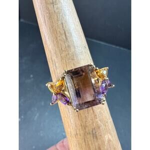 Ametrine Citrine Amethyst Ring Gold Plated 925 Size 7